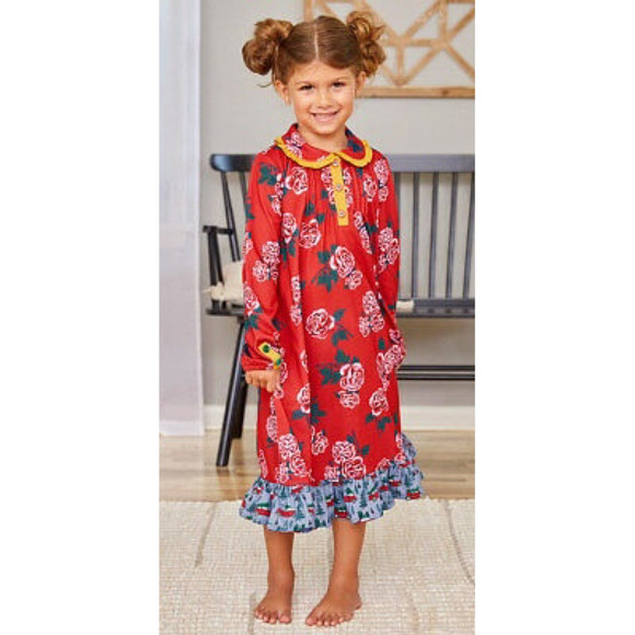 Matilda Jane Other - Matilda Jane Size 4 Floral Rose Sleepyhead Long Sleeve Nightgown Red